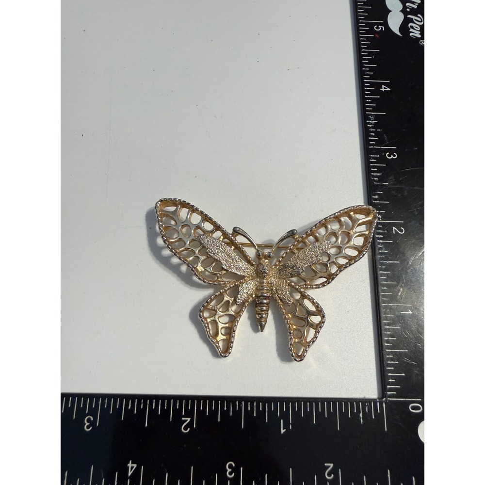 Vintage Sarah Coventry Gold Tone Butterfly Brooch Openwork Filigree Pin 2.5 Inch
